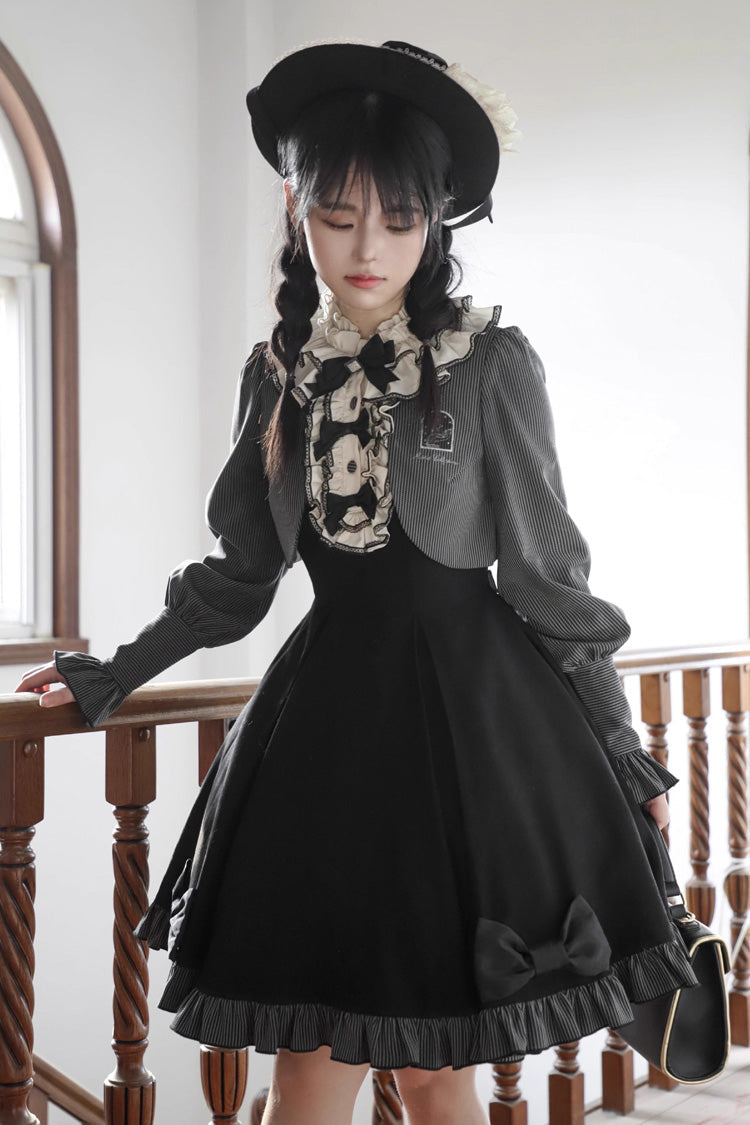 Black Viol Serenade Long Sleeves Bowknot Stitching Sweet Elegant Two Fake Pieces (Multiple Configurations) detail view 6
