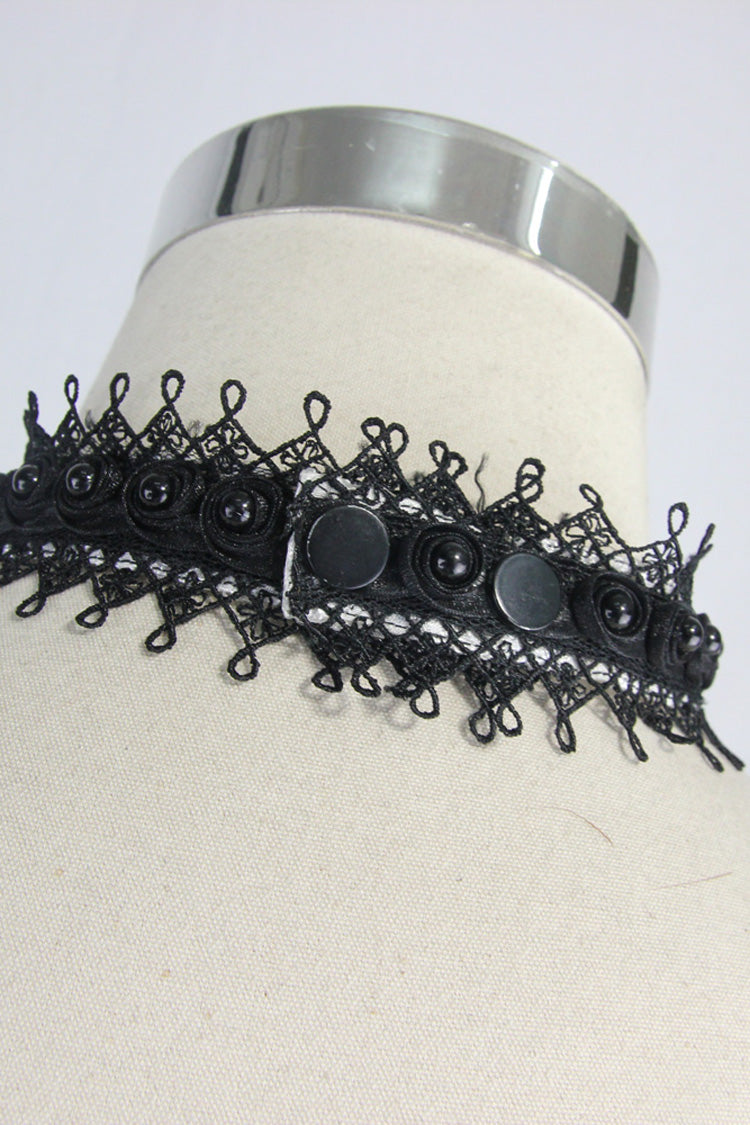 White Lace Jacquard Jewel Pins Men's Gothic Tie - Product - 5