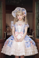 [Angel Heart Sky Oil Painting] Print Ruffle Cardigan Bowknot Sweet Princess Lolita Dress 3 Colors - Product - 9