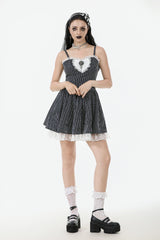 Black/White Pinstriped Sleeveless Lace Lace-Up Women's Gothic Lolita Slip Dress Graduation Dress - Product - 6