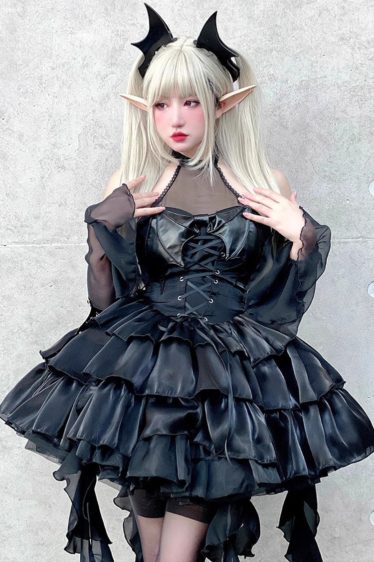 Pure Black Little Devil Sexy Princess Slim Gothic Lolita Strapless Tiered Dress - Product - 4