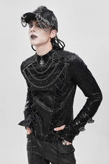 Black Stitching Lace-Up Mesh Chain Men's Punk Blouse - Product - 13