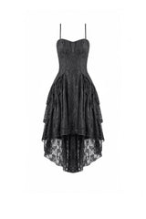 Black Lace-Up Women's Gothic High-Low Multi-Layered Ruffled Tail Lace Slip Dress - Product - 3