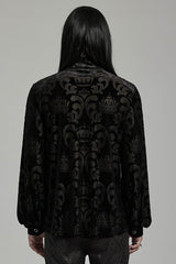 Black Stand Collar Puff Sleeves Jacquard Print Men's Gothic Blouse - Product - 3