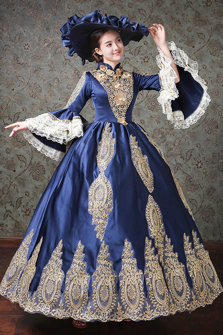 Multi-Layer Half Sleeves Trumpet Sleeves High Waisted Hollow Embroidery Print Victorian Lolita Prom Dress - Product - 5