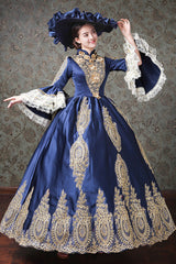 Multi-Layer Half Sleeves Trumpet Sleeves High Waisted Hollow Embroidery Print Victorian Lolita Prom Dress - Product - 5