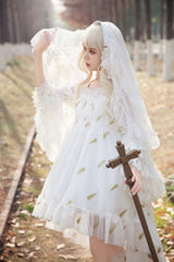 [Feather Snowflake Embroidery] Print Sleeveless Ruffle Bowknot Sweet Lolita Jsk Dress 3 Colors - Product - 6