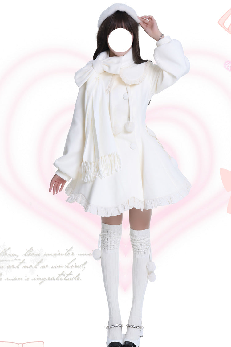 [Winter Sonata] Long Sleeves Ruffle Bowknot Sweet Elegant Princess Lolita Coat 2 Colors - Apricot - 2