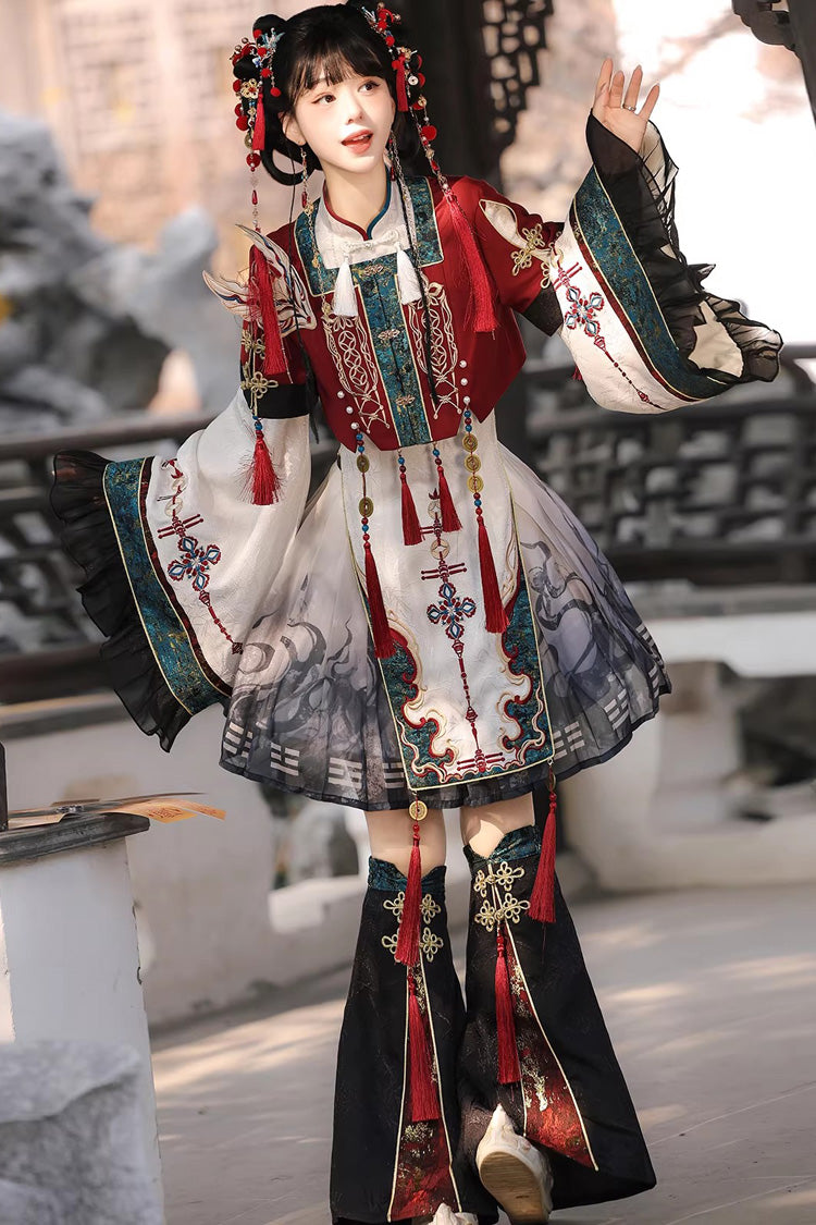 Multi-Color [Fox Trace Codex] Stand Collar Long Sleeves Printed Embroidered Classic Chinese Style Elegant Lolita Dress - Product - 2