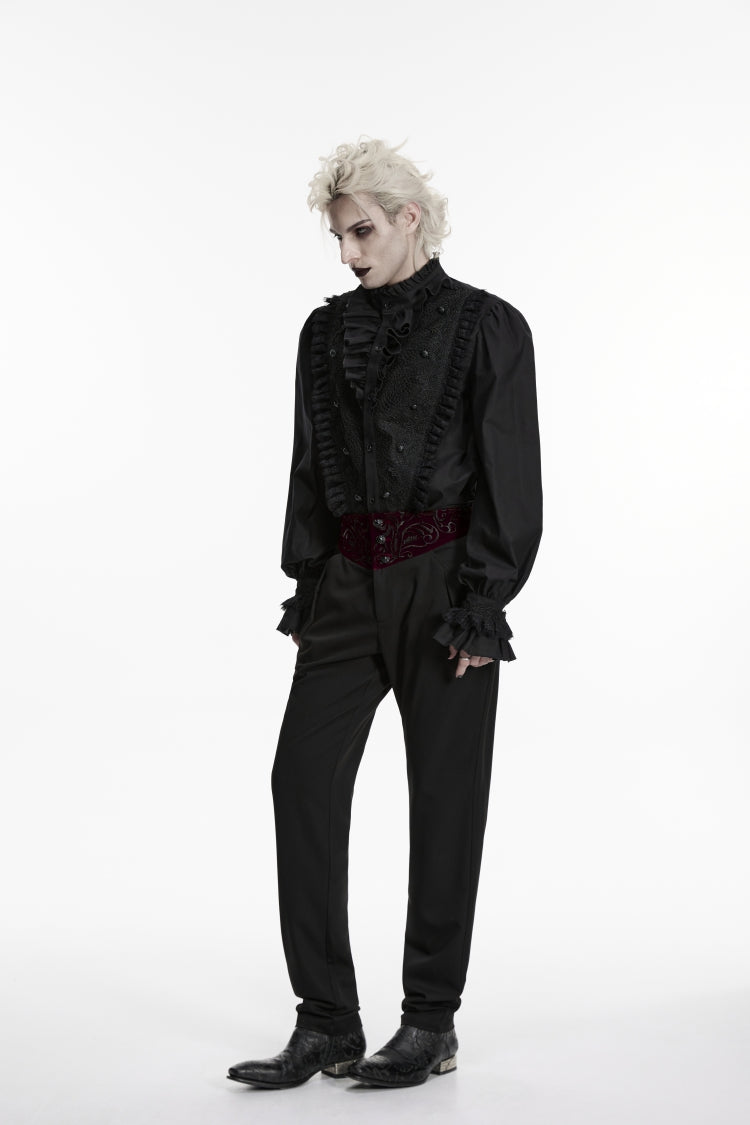 Black Embroidered Spliced Slim Men's Gothic Pants - Product - 2