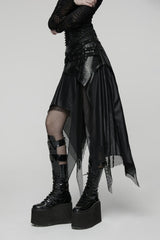 Black Double-Layered Irregular Eyelet Women's Punk rregular Wasteland Skirt - Product - 8