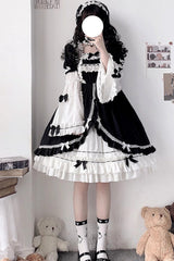 White/Black Hime Sleeves Multi-layer Ruffle Cardigan Bowknot Gothic Princess Lolita Dress - Product - 14