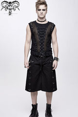 Black Chest Lace Up Splice Coarse Grain Men's Punk Vest - Product - 2