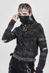 Black Long Sleeves Cutout Rivets Chain Men's Punk Blouse - Product - 3