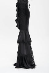 Black Floral Print Lace-Up Rose Chain Women's Gothic Fishtail Skirt - Product - 2