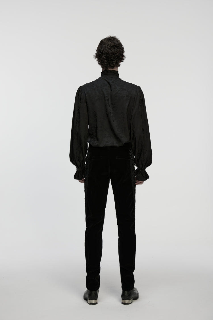 Black Stand Collar Long Puff Sleeves Embroidered Studded Men's Gothic Royal Shirt - Product - 2