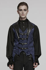 Black/Blue Lapel V-neck Sleeveless Jacquard Buckle Men's Gothic Vest - Black/Blue - 1