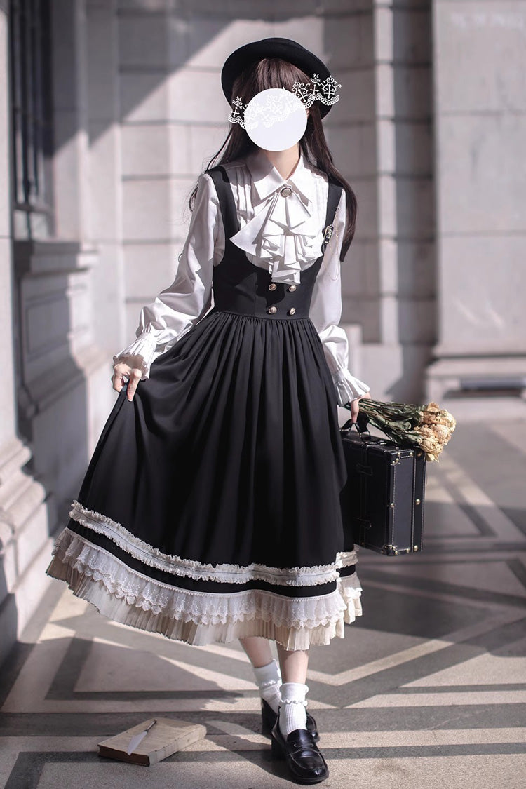 Black [Hathaway] Ruffle Bowknot Lace Elegant Lolita Jumper Dress - Product - 6