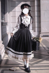 Black [Hathaway] Ruffle Bowknot Lace Elegant Lolita Jumper Dress - Product - 6