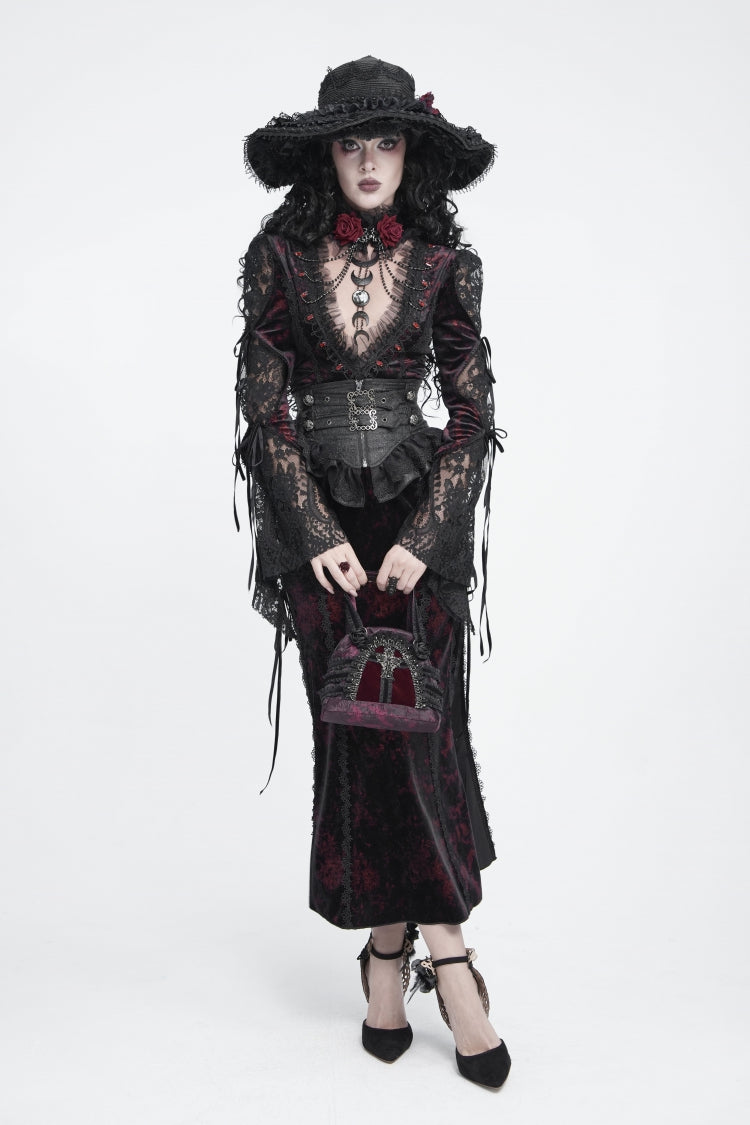Black Lace Slim Fit Buckled Zippered Pleated Women's Gothic Girdle - Product - 6