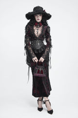 Black Lace Slim Fit Buckled Zippered Pleated Women's Gothic Girdle - Product - 6