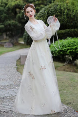 White Long Sleeves Butterfly Embroidery Women's Gorgeous Hanfu Dress - Product - 3