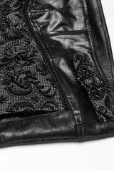 Black Print Floral Embroidery Buckle Men's Gothic Pants - Product - 7