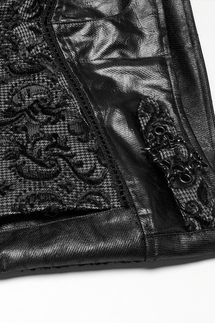Black Print Floral Embroidery Buckle Men's Gothic Pants - Product - 7
