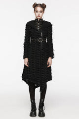 Black Irregular Hooded Women's Punk Long Coat - Black - 1