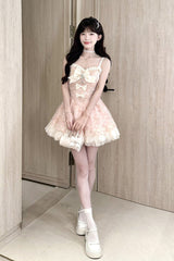 Pink Square Collar Sleeveless Multi-Layered Ruffled Embroidered Bow Pearl Detail Sweet Lolita Jsk Dress - Product - 4