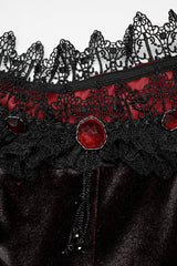 Black/Red Off Shoulder Long Trumpet Sleeves Gradient Lace Women's Gothic Dress - Product - 5