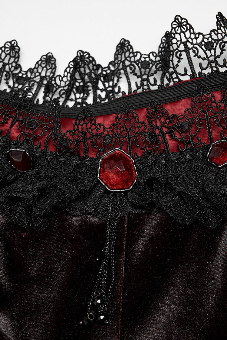 Black/Red Off Shoulder Long Trumpet Sleeves Gradient Lace Women's Gothic Dress - Product - 5