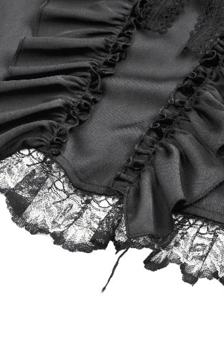 Black Square Collar Short Sleeves Ruffled Lace Lace-Up Women's Gothic Rococo Corset Top - Product - 16