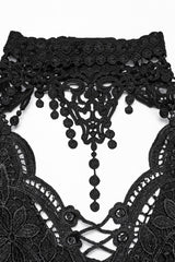 Black V Collar Embroidery Lace Lace-Up Women's Gothic Blouse - Product - 5