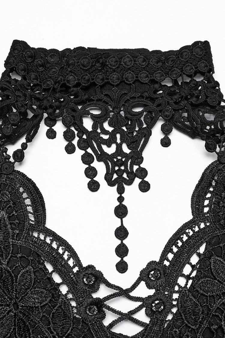 Black V Collar Embroidery Lace Lace-Up Women's Gothic Blouse - Product - 5