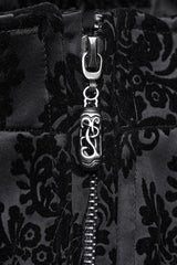 Black Stand Collar Long Sleeves Jacquard Print Stitching Hooded Women's Gothic Coat - Product - 6