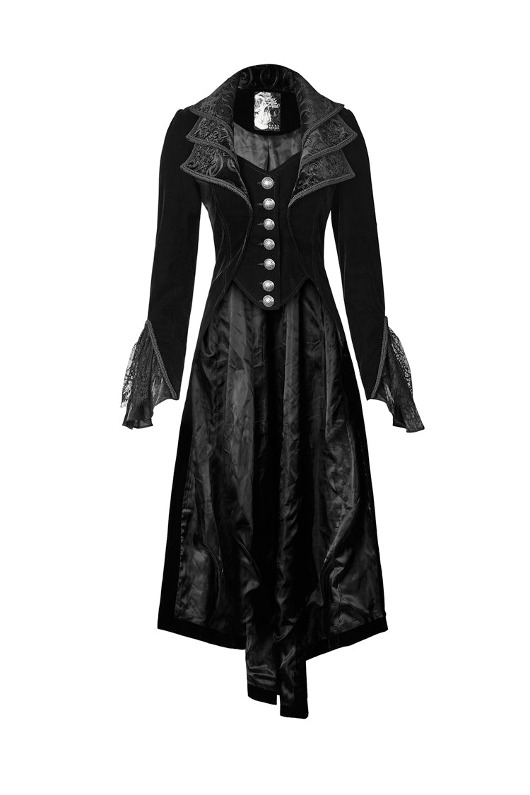 Black Layered Collar Back Large Wave Womens Gothic Victorian Dress Coat - Product - 5