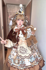 [Bear Cookie] Sleeveless Print Bowknot Sweet Lolita Jsk Dress Set 2 Colors - Product - 8