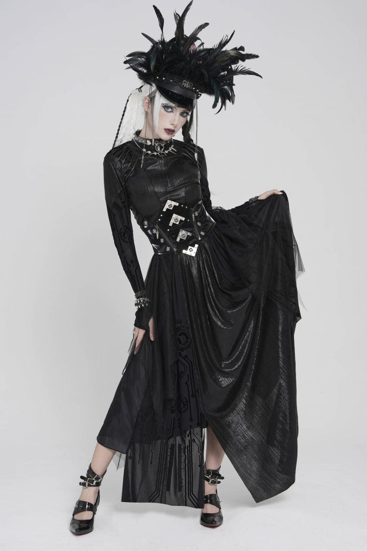 Black Multi-Layered Lace-Up Slim Irregular Asymmetric Eyelet Women's Gothic Long  Skirt - Product - 7