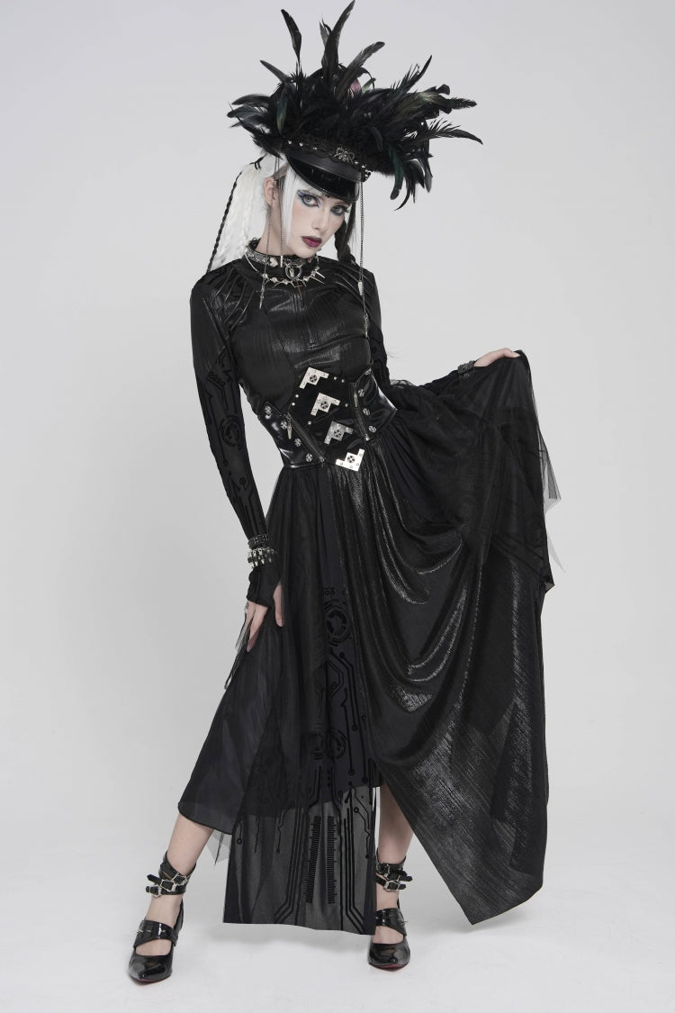 Black Multi-Layered Lace-Up Slim Irregular Asymmetric Eyelet Women's Gothic Long  Skirt - Product - 7