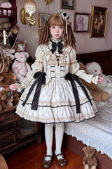 Ivory [Bear’s Holiday] Sleeveless Double-Layered Ruffled Embroidered Bow Sweet Lolita Jsk Dress - Product - 2
