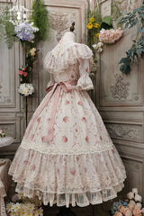 Elegant Vintage Rose Flowers Print Multi-Layer Embroidery Ruffled Sweet Lolita OP Dress - Product - 6