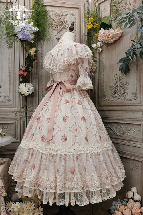 Elegant Vintage Rose Flowers Print Multi-Layer Embroidery Ruffled Sweet Lolita OP Dress - Product - 6