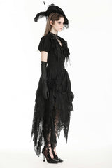 Black Women's Gothic Lace Irregular Distressed Hanky‑Hem Skirt - Product - 2