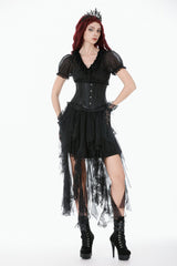 Black Solid Color Sleeveless Lace Lace-Up Women's Punk Underbust Corset - Product - 11