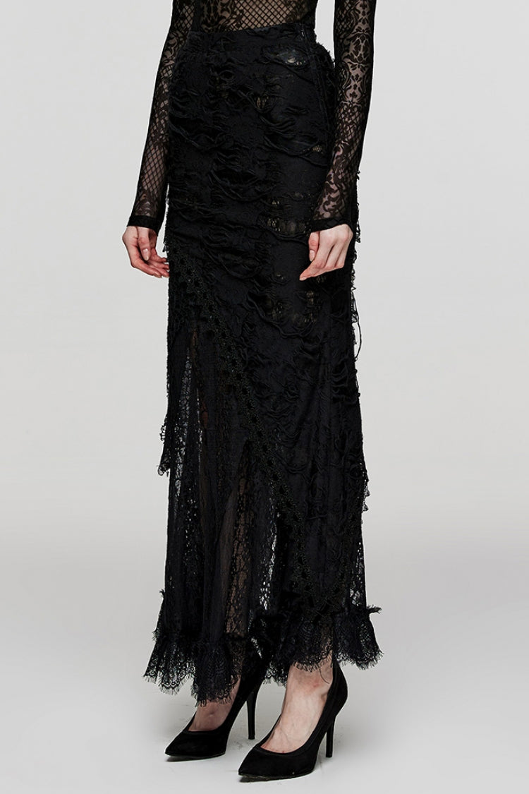 Black Stitching Lace Ripped Women's Gothic Skirt - Product - 2
