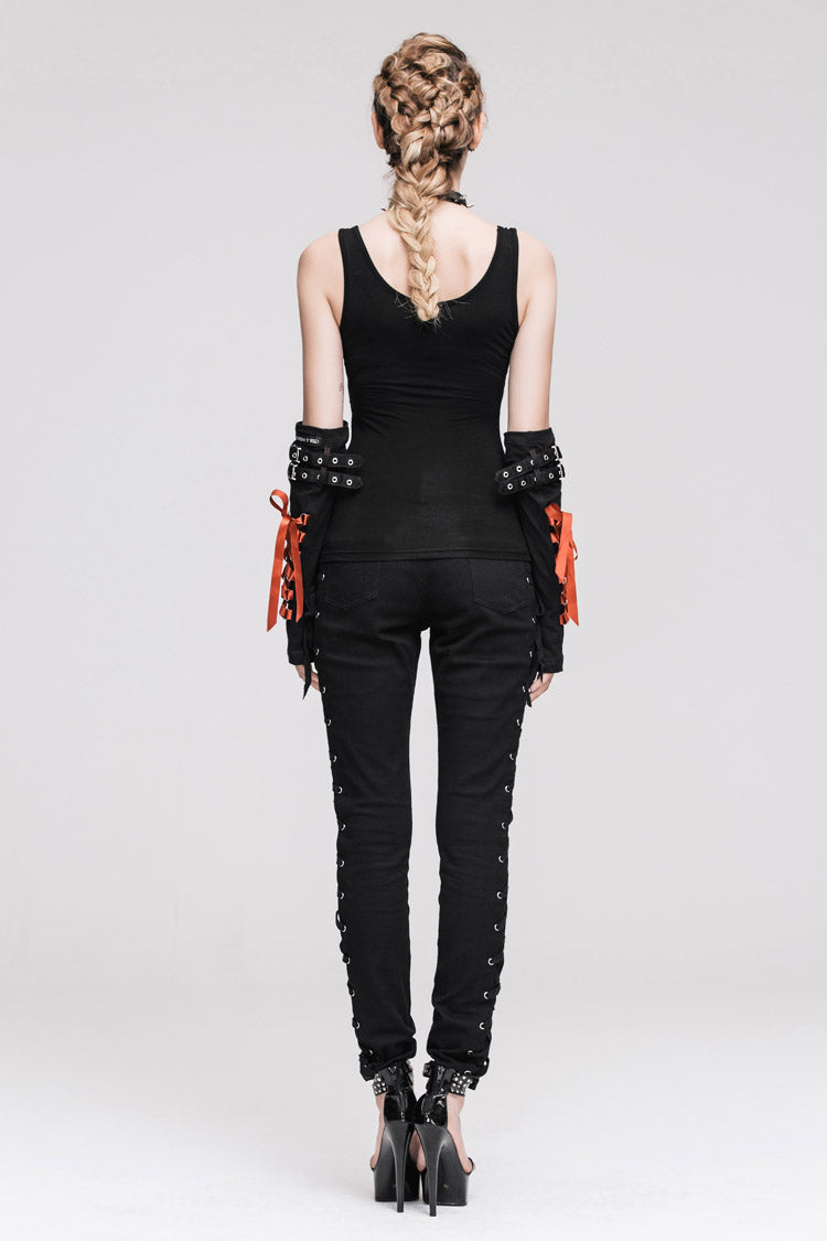Black Burnt Out Hole Resin Spike Metal Ring Sleeveless Women's Punk Vest - Product - 8