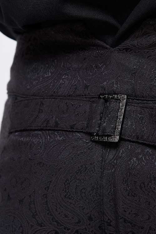 Black Gothic Wedding High Waist Slim Fit Jacquard Western Style Mens Pants - Product - 9