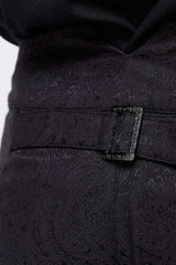 Black Gothic Wedding High Waist Slim Fit Jacquard Western Style Mens Pants - Product - 9