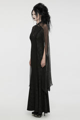 Black Cheongsam Collar Chiffon Stitching Ripped Women's Gothic Dress - Product - 2